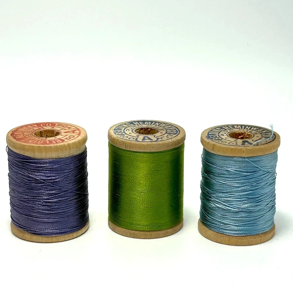 Vintage Silk Thread On Wooden Spools‎ Lot of 10